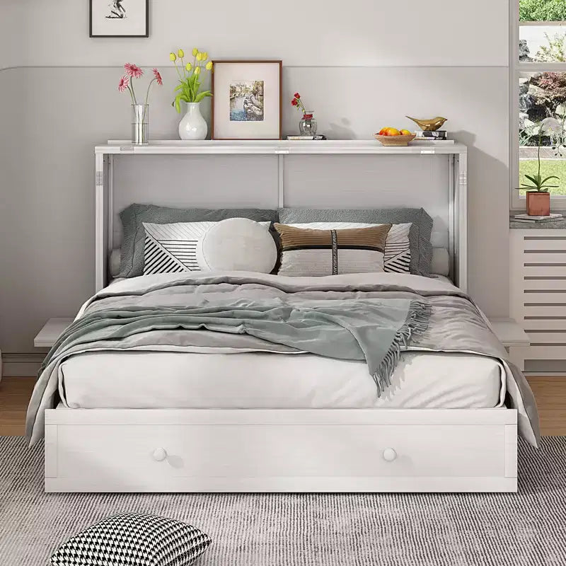 Lit escamotable Murphy 152 x 203 cm, lit coffre Cube avec station de charge et espace de rangement – Sanzelize Design
