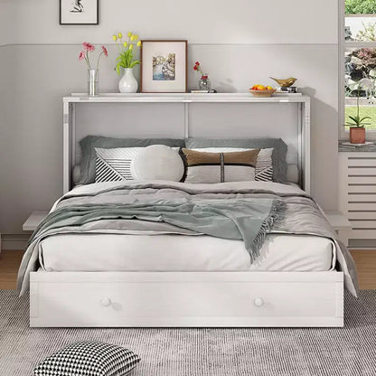 Lit escamotable Murphy 152 x 203 cm, lit coffre Cube avec station de charge et espace de rangement – Sanzelize Design