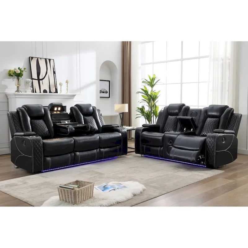 Canapé inclinable électrique avec chargeur sans fil, liseuse pour salon, lumière LED en similicuir, port AC/USB – Sanzelize Design