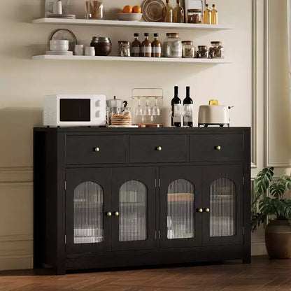Buffet étroit de 140 cm avec 3 tiroirs et 4 portes pour cuisine, salle à manger, salon – Sanzelize Design