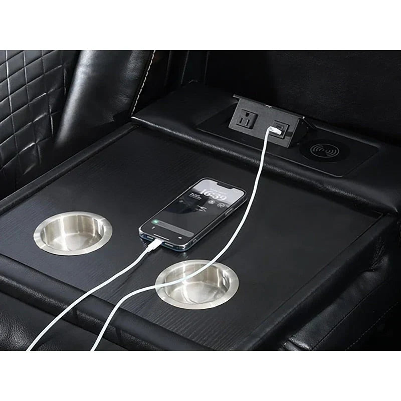 Canapé inclinable électrique avec chargeur sans fil, liseuse pour salon, lumière LED en similicuir, port AC/USB – Sanzelize Design