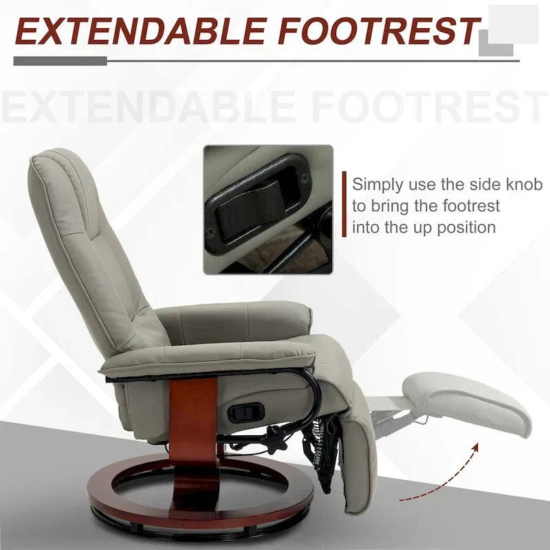 Fauteuil inclinable manuel pivotant en similicuir avec repose-pieds confortable et relaxant – Sanzelize Design