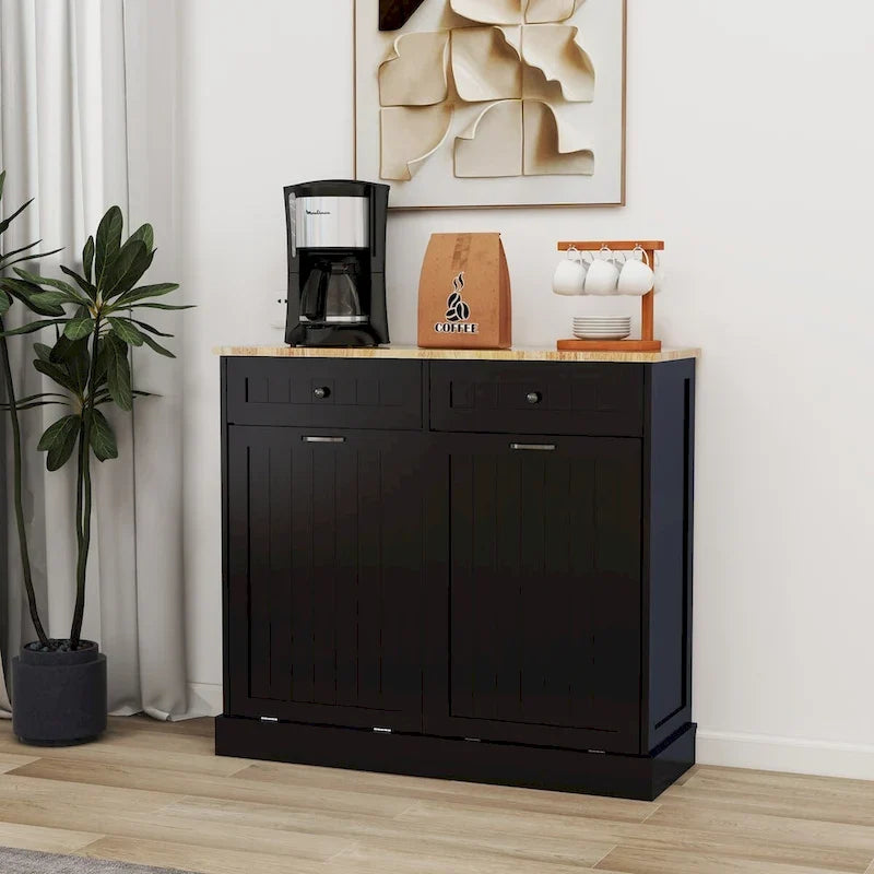 Meuble de cuisine à poubelle basculante à deux tiroirs et deux compartiments - Noir – Sanzelize Design