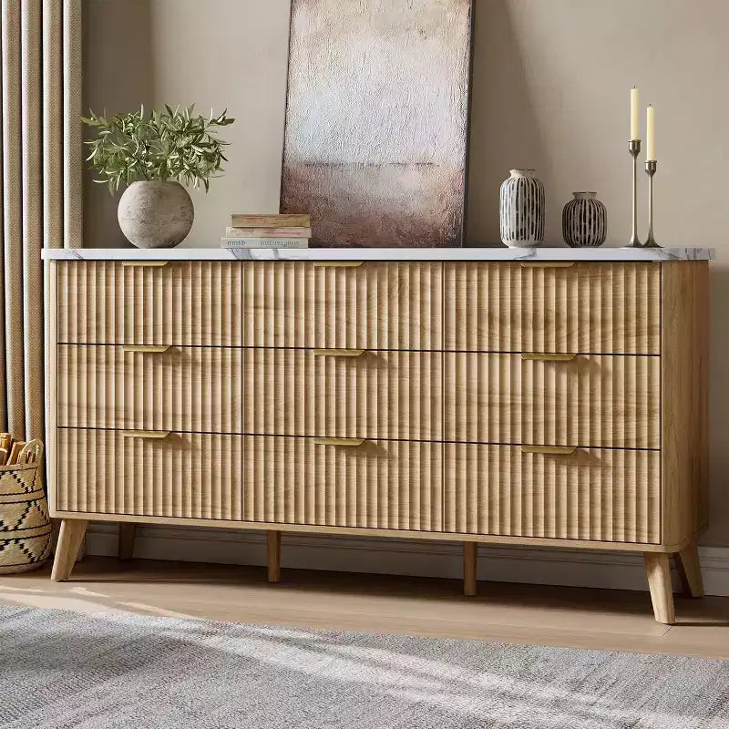 Commode cannelée à 9 tiroirs, commode moderne, meuble TV en bois, design à profil incurvé, pour salon, couloir – Sanzelize Design