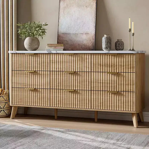 Commode cannelée à 9 tiroirs, commode moderne, meuble TV en bois, design à profil incurvé, pour salon, couloir – Sanzelize Design