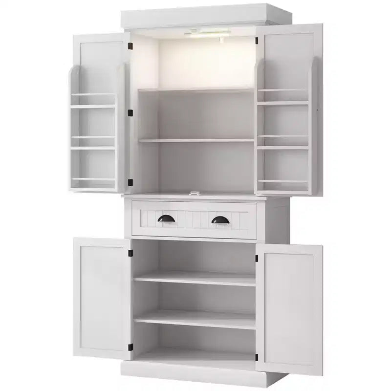 Garde-manger de cuisine de 180 cm avec lumières DEL, 6 tablettes de porte, un tiroir et 4 tablettes réglables – Sanzelize Design