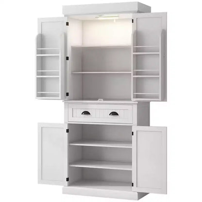 Garde-manger de cuisine de 180 cm avec lumières DEL, 6 tablettes de porte, un tiroir et 4 tablettes réglables – Sanzelize Design