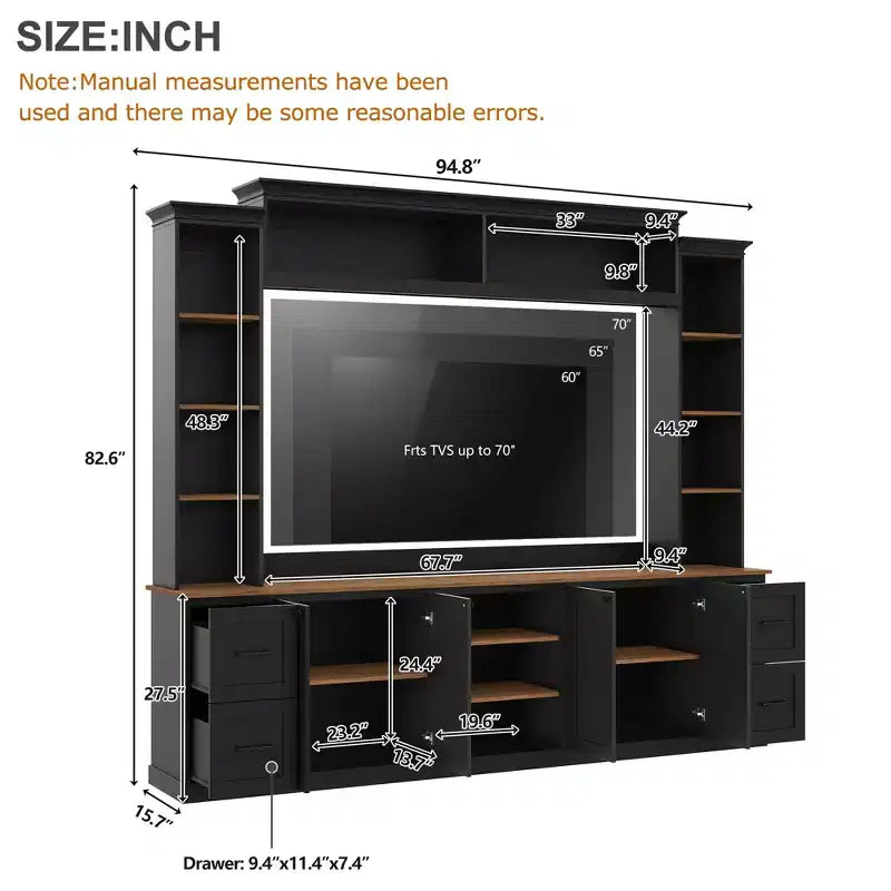 Meuble TV mural 4-en-1 de style campagnard, convient aux téléviseurs jusqu'à 178 cm – Sanzelize Design