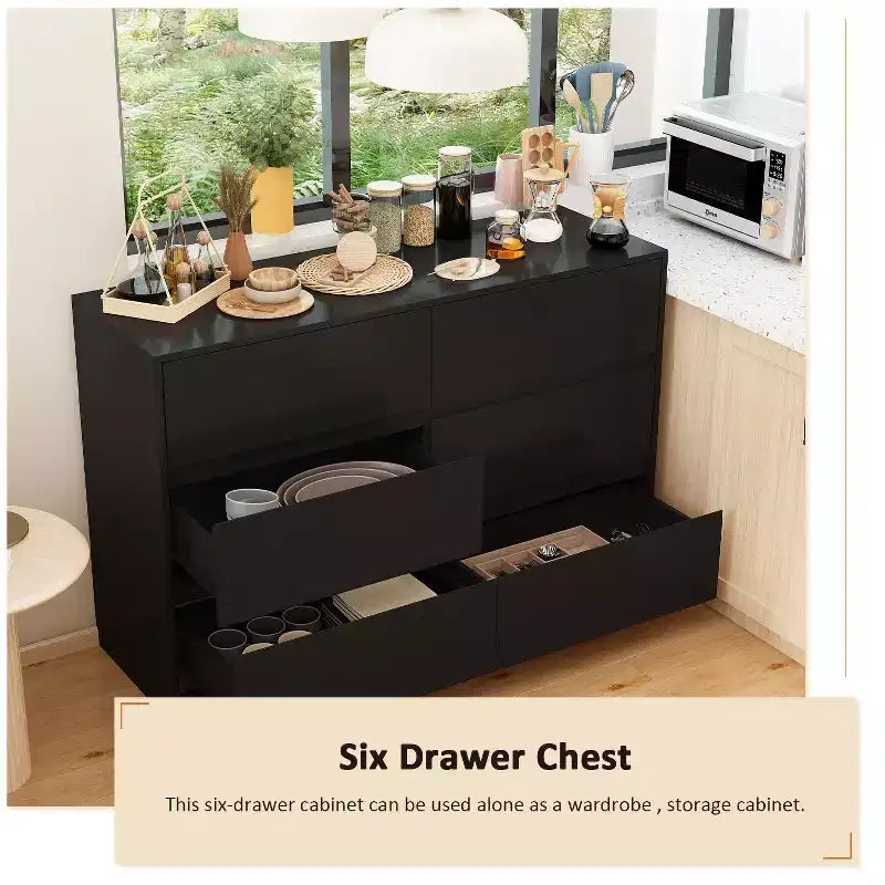 Desserte de buffet intelligente rotative/extensible avec 6 tiroirs, plan de travail étendu, tapis antidérapant – Sanzelize Design