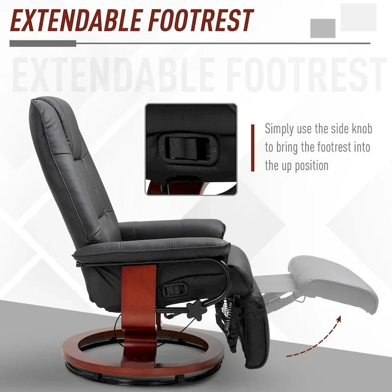Fauteuil inclinable manuel pivotant en similicuir avec repose-pieds confortable et relaxant – Sanzelize Design