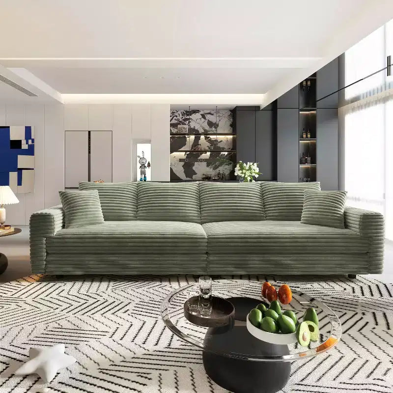 Canapé 260 cm convertible 4 places en velours côtelé avec poufs – Vert – Sanzelize Design