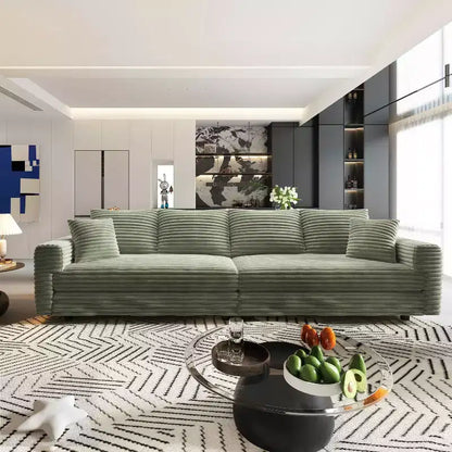 Canapé 260 cm convertible 4 places en velours côtelé avec poufs – Vert – Sanzelize Design