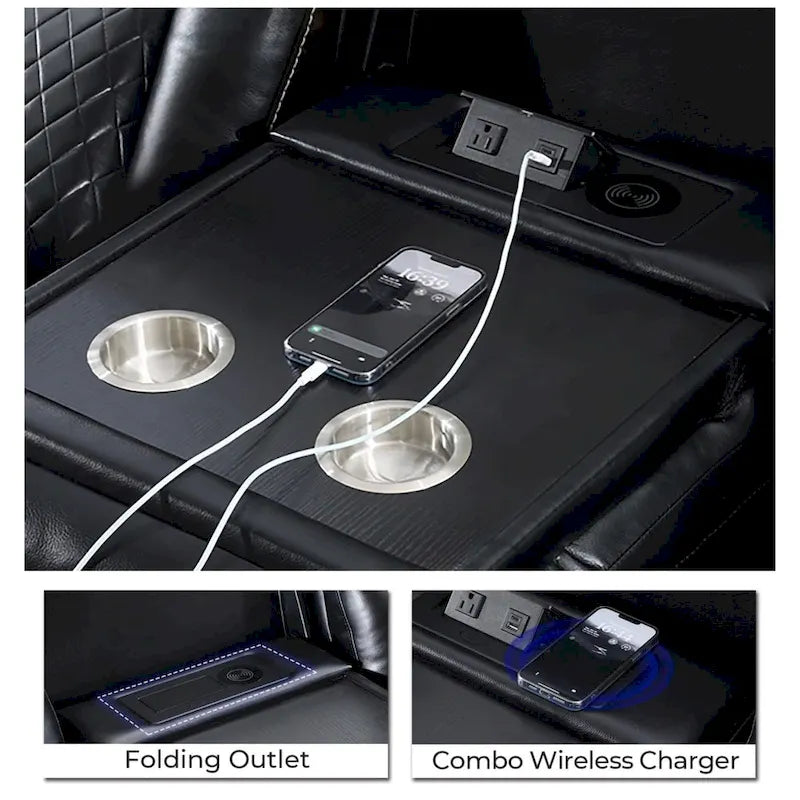 Canapé inclinable électrique avec chargeur sans fil, liseuse pour salon, lumière LED en similicuir, port AC/USB – Sanzelize Design