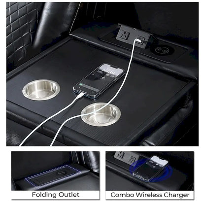 Canapé inclinable électrique avec chargeur sans fil, liseuse pour salon, lumière LED en similicuir, port AC/USB – Sanzelize Design
