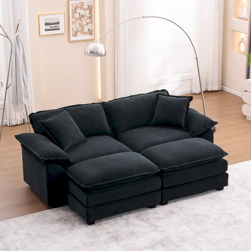 Canapé 2 places avec 2 coussins de siège, 2 oreillers et 2 poufs, canapé confortable - Canapé profond de salon – Sanzelize Design