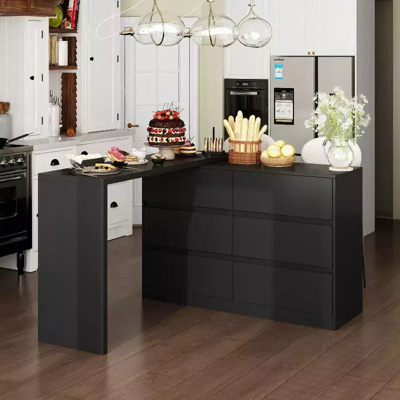 Desserte de buffet intelligente rotative/extensible avec 6 tiroirs, plan de travail étendu, tapis antidérapant – Sanzelize Design
