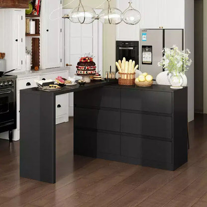 Desserte de buffet intelligente rotative/extensible avec 6 tiroirs, plan de travail étendu, tapis antidérapant – Sanzelize Design