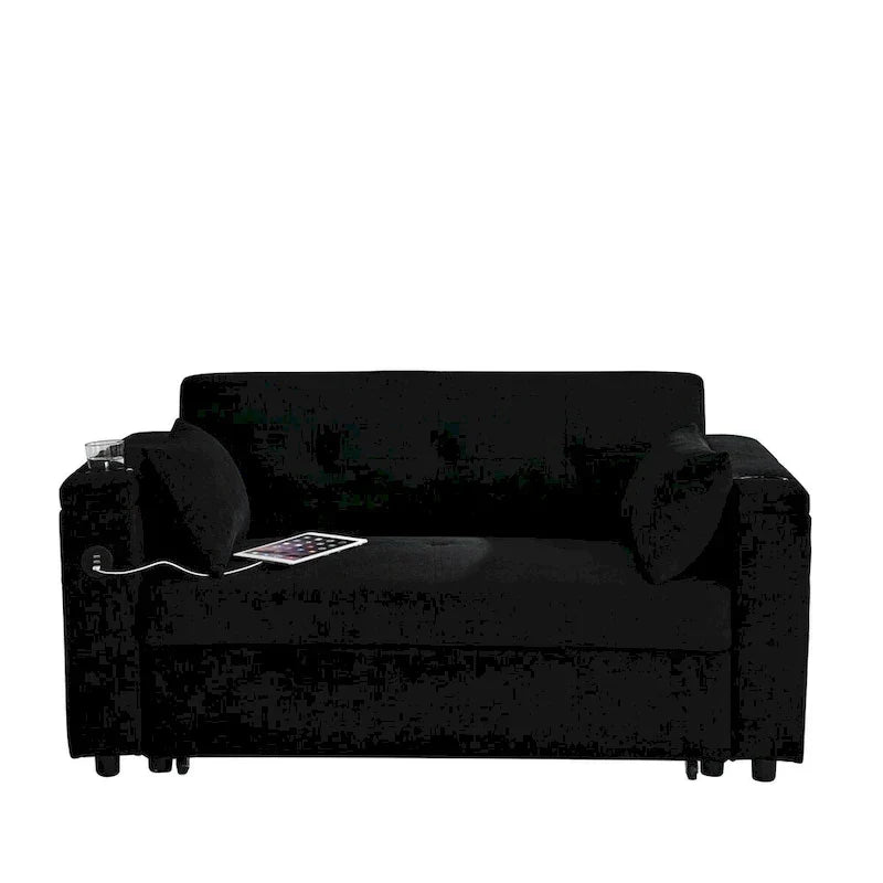 Canapé-lit gigogne 137 cm, canapé-lit inclinable 2 places avec rangement, oreiller lombaire, prise USB – Sanzelize Design
