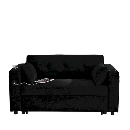 Canapé-lit gigogne 137 cm, canapé-lit inclinable 2 places avec rangement, oreiller lombaire, prise USB – Sanzelize Design