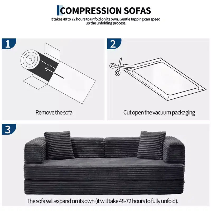 Canapé-lit convertible 5-en-1 de 205 cm – Velours côtelé, charge max. 544 kg, sans assemblage – Sanzelize Design