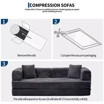 Canapé-lit convertible 5-en-1 de 205 cm – Velours côtelé, charge max. 544 kg, sans assemblage – Sanzelize Design