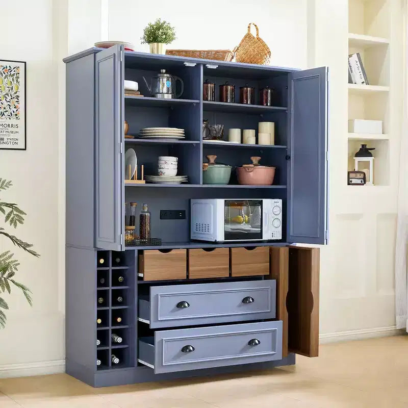 Garde-manger de cuisine autoportant de 180 cm de haut, grand buffet de salle à manger avec 4 portes pliantes, étagères – Sanzelize Design
