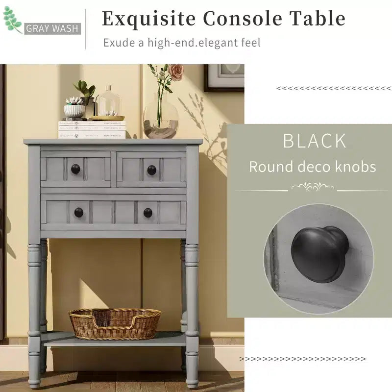 Console étroite de 60 cm avec 3 tiroirs et étagère, table d'appoint pour petite entrée ou salon – Sanzelize Design