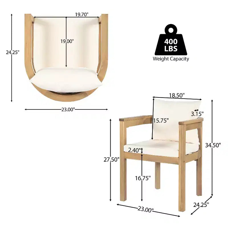 Ensemble de salle à manger d'extérieur rustique Irene 9 pièces en bois d'acacia avec chaises à dossier incurvé et – Sanzelize Design