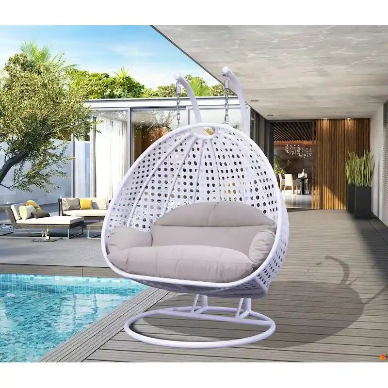 Fauteuil suspendu œuf 2 places avec support - Balançoire / hamac de jardin en rotin osier pour extérieur/intérieur avec – Sanzelize Design