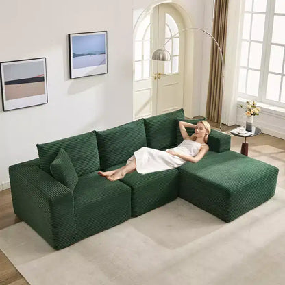 Canapé moderne 274 cm, canapé 3 places rembourré en forme de L avec oreillers, canapé à assise profonde – Sanzelize Design