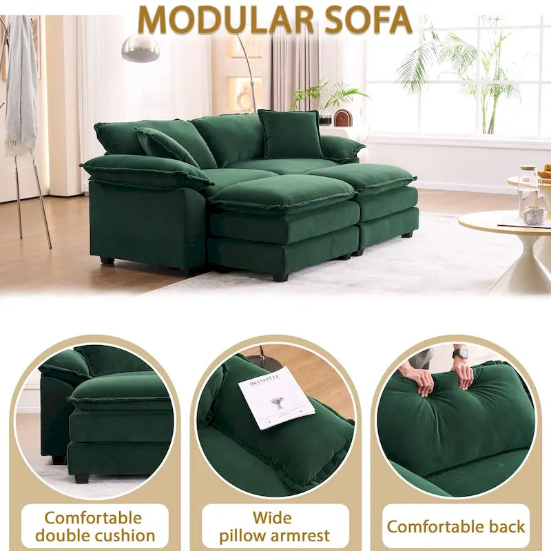 Canapé 2 places avec 2 coussins de siège, 2 oreillers et 2 poufs, canapé confortable - Canapé profond de salon – Sanzelize Design