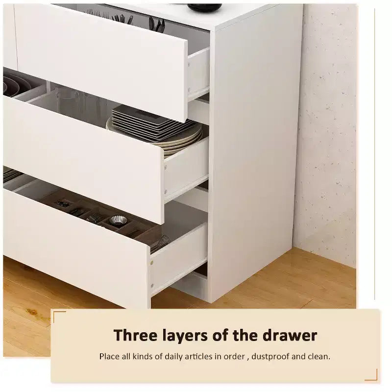 Desserte de buffet intelligente rotative/extensible avec 6 tiroirs, plan de travail étendu, tapis antidérapant – Sanzelize Design