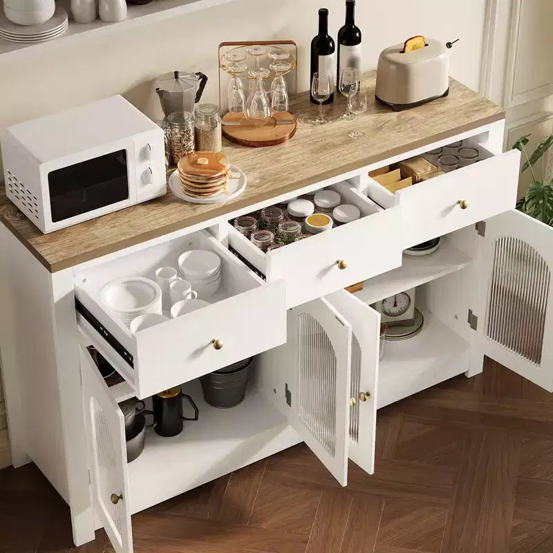 Buffet étroit de 140 cm avec 3 tiroirs et 4 portes pour cuisine, salle à manger, salon – Sanzelize Design