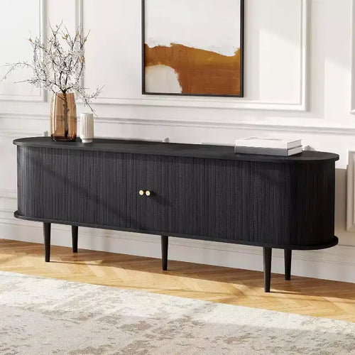 Meuble TV 178 cm avec pieds en bois massif, console TV de style moderne du milieu du siècle avec porte à tambour – Sanzelize Design