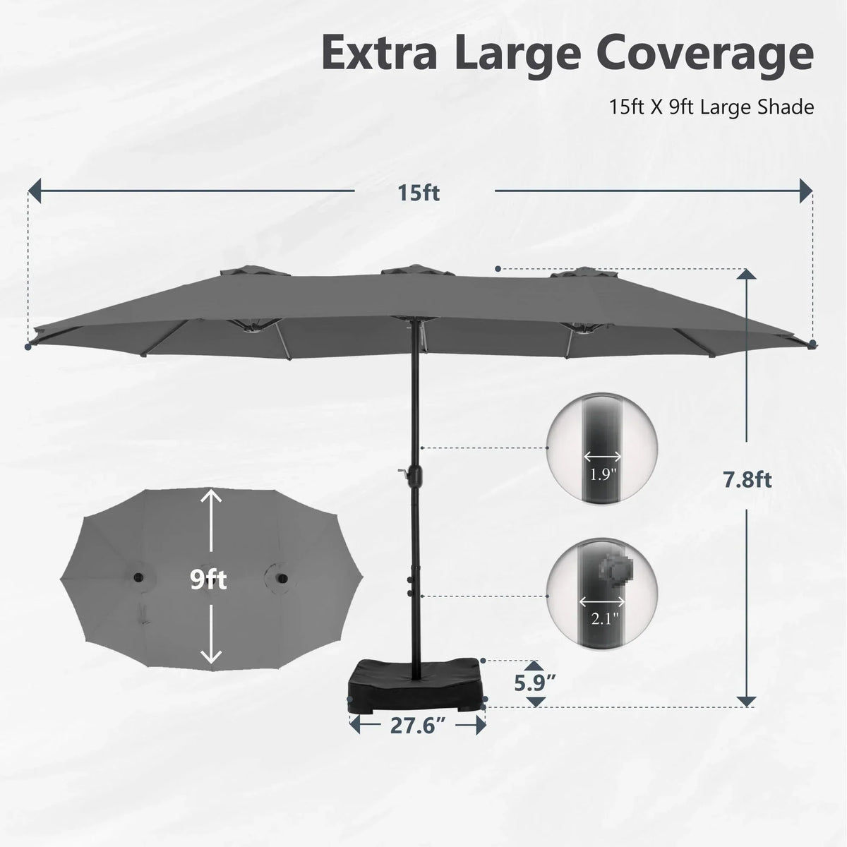 Grand Parasol Double Face de 4,5 m avec Base Incluse pour terrasse – Sanzelize Design