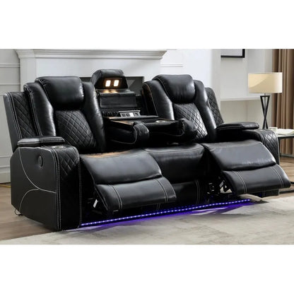 Canapé inclinable électrique avec chargeur sans fil, liseuse pour salon, lumière LED en similicuir, port AC/USB – Sanzelize Design
