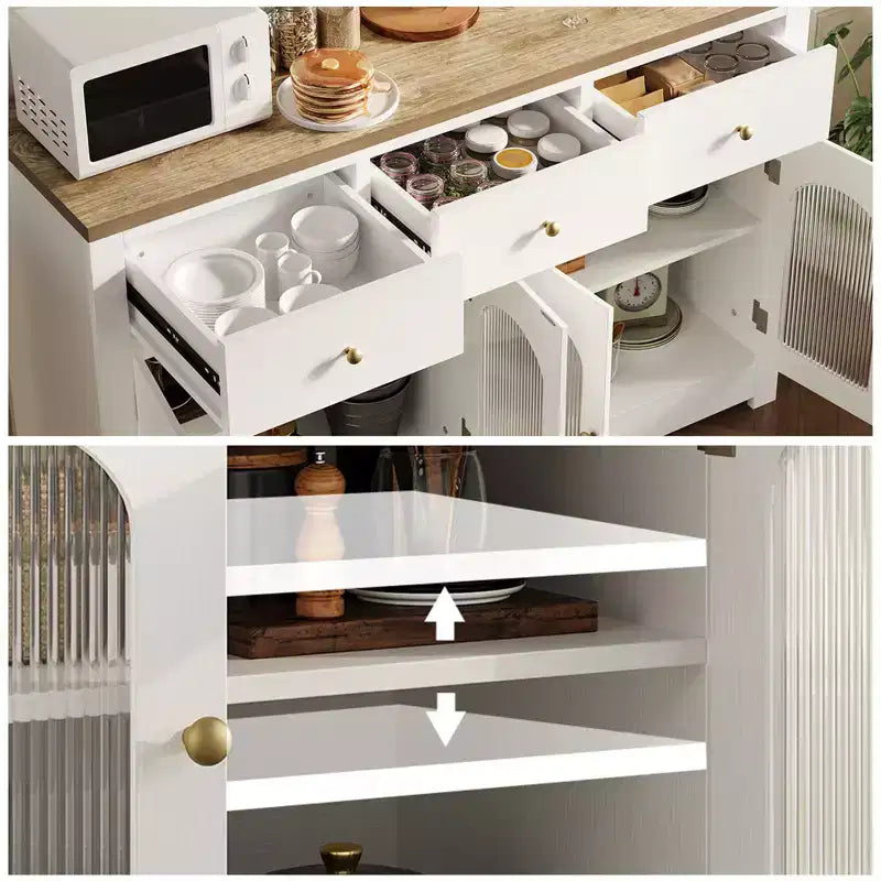 Buffet étroit de 140 cm avec 3 tiroirs et 4 portes pour cuisine, salle à manger, salon – Sanzelize Design