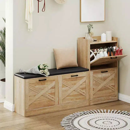 Meuble à chaussures de ferme, Banc d'entrée en bois avec 4 tiroirs basculants – Sanzelize Design