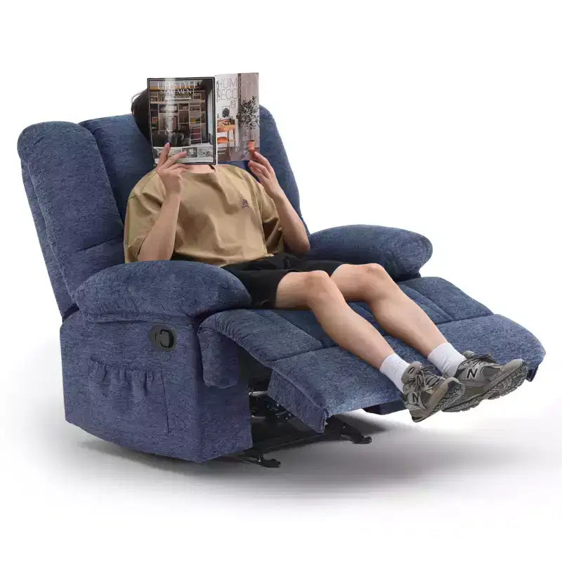 Fauteuil inclinable à bascule surdimensionné bleu avec revêtement en chenille – Sanzelize Design