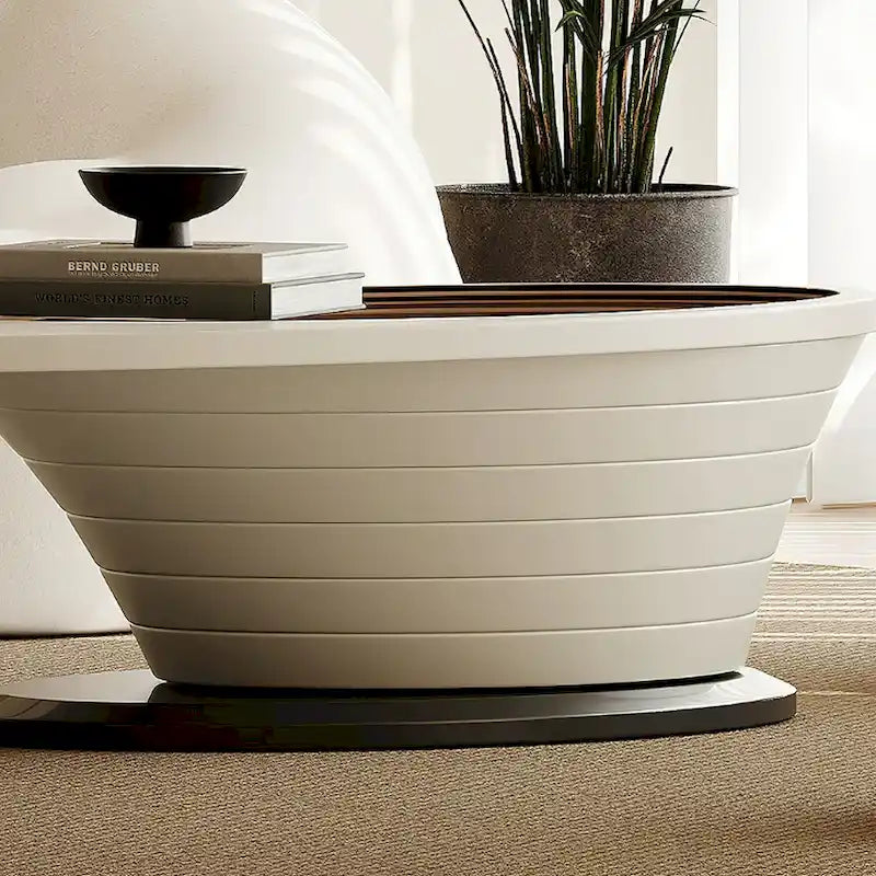 Table Basse Ovale en Verre Moderne Minimaliste Luxe Léger avec Base Grise 130 cm - L 130 cm x l 65 cm x H 36,5 cm – Sanzelize Design