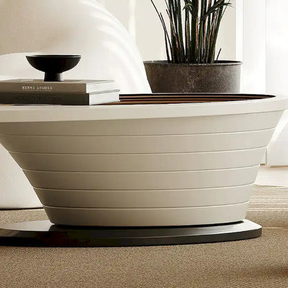 Table Basse Ovale en Verre Moderne Minimaliste Luxe Léger avec Base Grise 130 cm - L 130 cm x l 65 cm x H 36,5 cm – Sanzelize Design