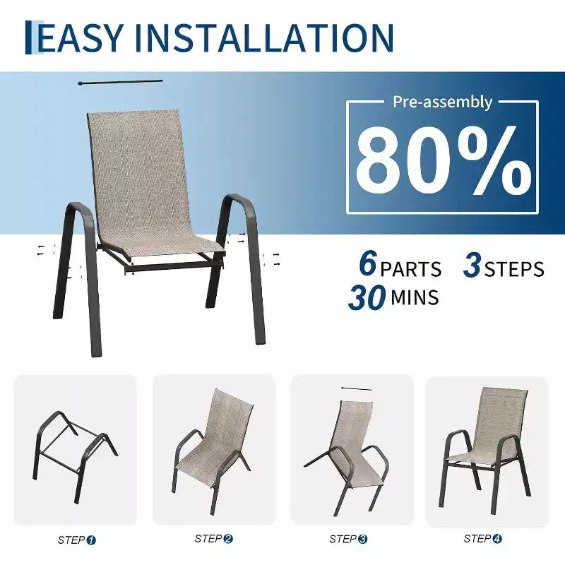 Chaises de jardin, Lot de 4/6 chaises de salle à manger empilables d'extérieur en textilène léger résistant aux – Sanzelize Design