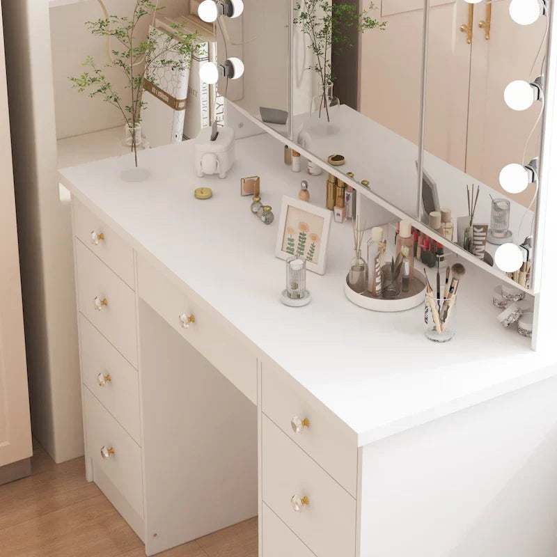 Coiffeuse LED de luxe avec 9 tiroirs, station de maquillage élégante – Sanzelize Design