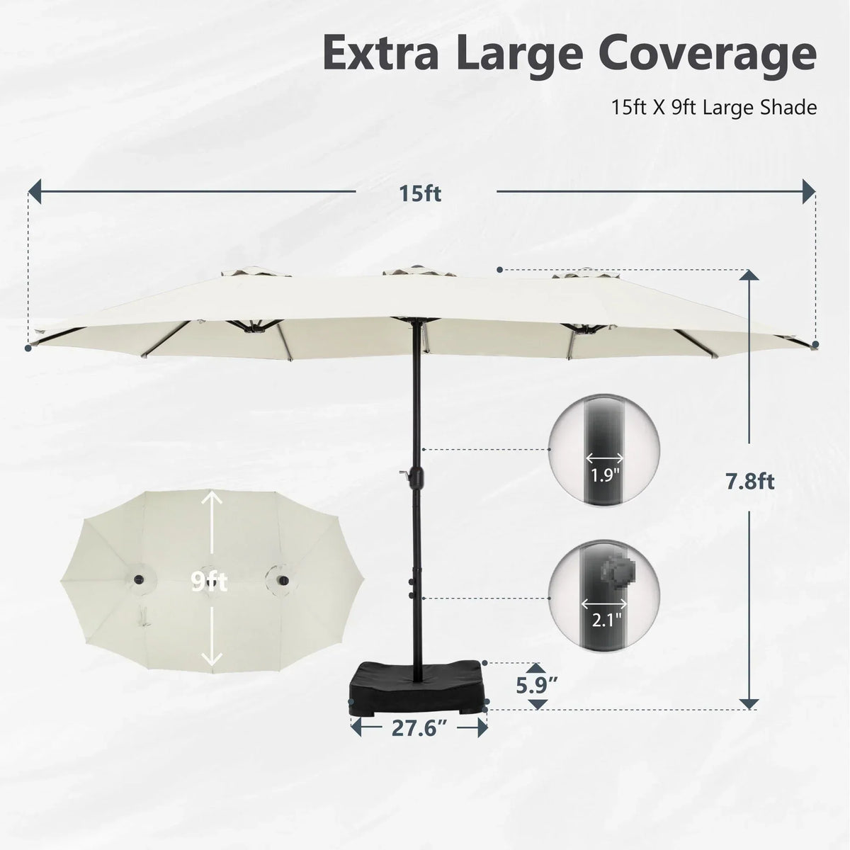 Grand Parasol Double Face de 4,5 m avec Base Incluse pour terrasse – Sanzelize Design