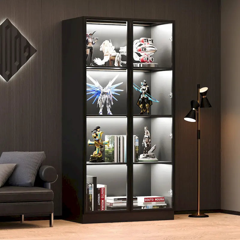 Vitrine de rangement, vitrine avec portes en verre trempé, vitrine avec 4 étagères de rangement – Sanzelize Design