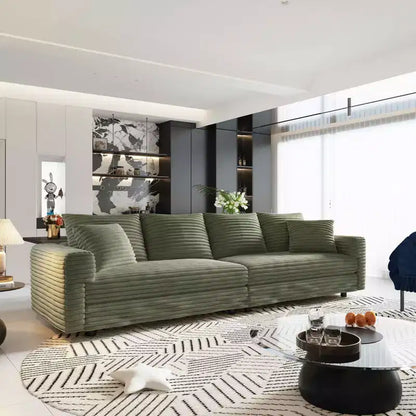 Canapé 260 cm convertible 4 places en velours côtelé avec poufs – Vert – Sanzelize Design