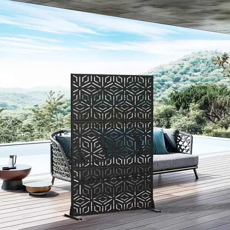 Paravent à 3 panneaux avec motif géométrique – Acier galvanisé noir – Sanzelize Design