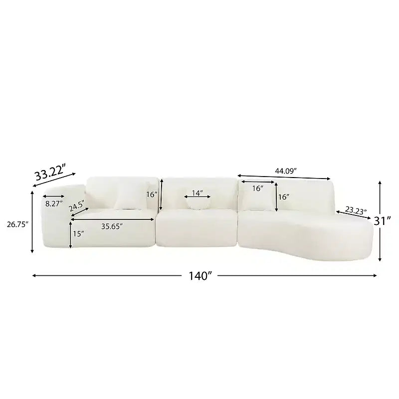 Canapé d'angle moderne incurvé de 355 cm avec méridienne, ensemble 3 pièces, pour salon – Sanzelize Design