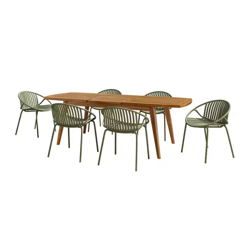 Ensemble de salle à manger d'extérieur 7 pièces extensible avec chaises empilables, table en bois d'acacia – Sanzelize Design