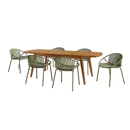 Ensemble de salle à manger d'extérieur 7 pièces extensible avec chaises empilables, table en bois d'acacia – Sanzelize Design